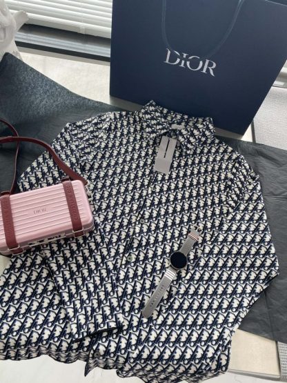  Dior Oblique Overshirt Navy Blue Cotton Jacquard Shirts unisex #3293 - Image 8