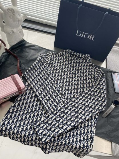  Dior Oblique Overshirt Navy Blue Cotton Jacquard Shirts unisex #3293 - Image 2