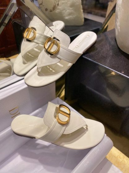  Dior Flip Flops White Calf Skin Slides For Women 2024 #3321 - Image 22
