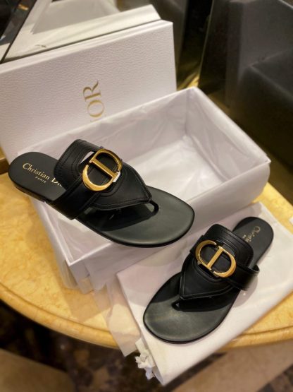  Dior Flip Flops Black Calf Skin Slides For Women 2024 #3320 - Image 9