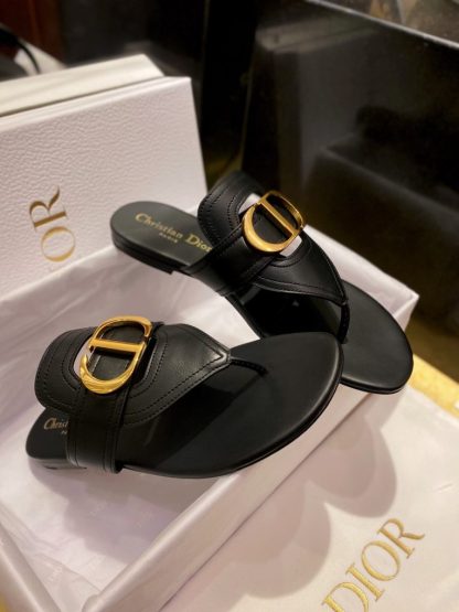 Dior Flip Flops Black Calf Skin Slides For Women 2024 #3320 - Image 10
