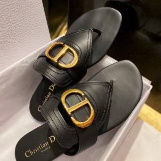 Replica Dior Flip Flops Black Calf Skin Slides For Women 2024 #3320