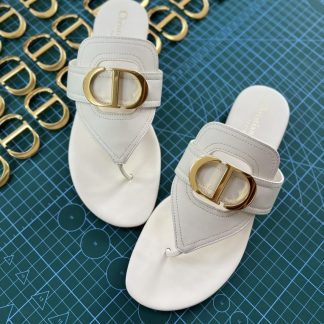 Replica Dior Flip Flops White Calf Skin Slides For Women 2024 #3321