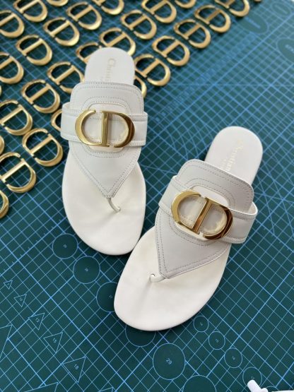 Replica Dior Flip Flops White Calf Skin Slides For Women 2024 #3321