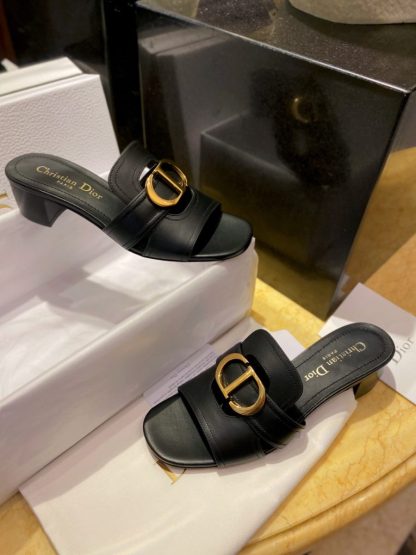  Dior 30 Montaigne Heeled Slide Black Calfskin For Women 2024 #3323 - Image 8