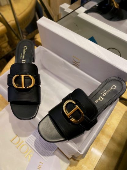  Dior 30 Montaigne Heeled Slide Black Calfskin For Women 2024 #3323 - Image 9