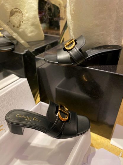  Dior 30 Montaigne Heeled Slide Black Calfskin For Women 2024 #3323 - Image 7