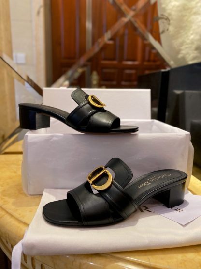  Dior 30 Montaigne Heeled Slide Black Calfskin For Women 2024 #3323 - Image 10