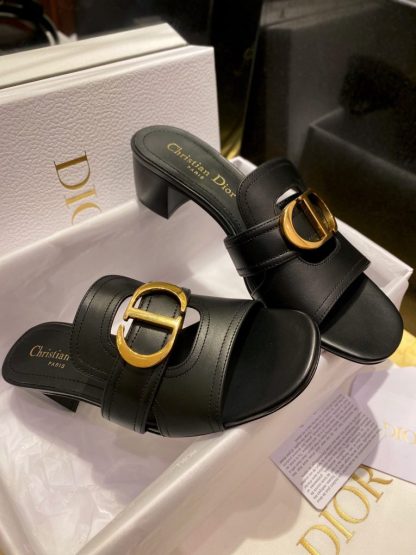 Dior 30 Montaigne Heeled Slide Black Calfskin For Women 2024 #3323 - Image 13