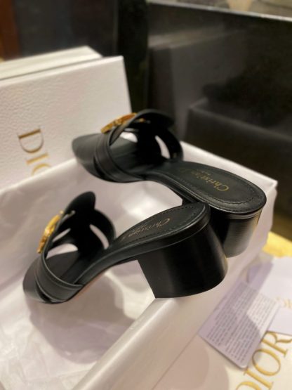  Dior 30 Montaigne Heeled Slide Black Calfskin For Women 2024 #3323 - Image 14