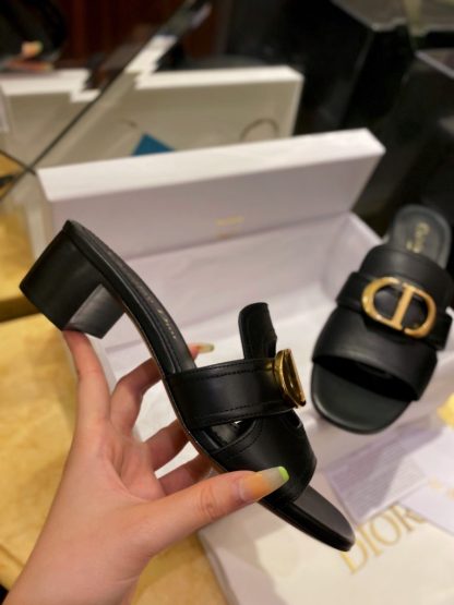  Dior 30 Montaigne Heeled Slide Black Calfskin For Women 2024 #3323 - Image 15
