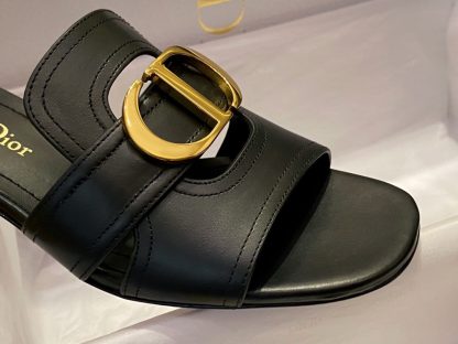  Dior 30 Montaigne Heeled Slide Black Calfskin For Women 2024 #3323 - Image 4