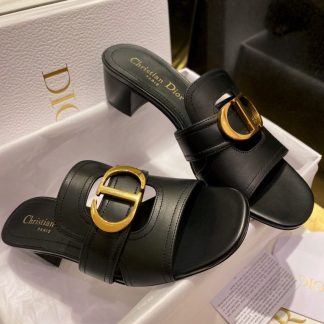 Replica Dior 30 Montaigne Heeled Slide Black Calfskin For Women 2024 #3323