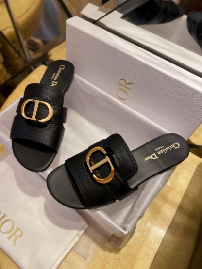  Dior 30 Montaigne Slide Black Calfskin For Women 2024 #3322 - Image 6