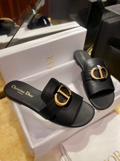  Dior 30 Montaigne Slide Black Calfskin For Women 2024 #3322 - Image 9