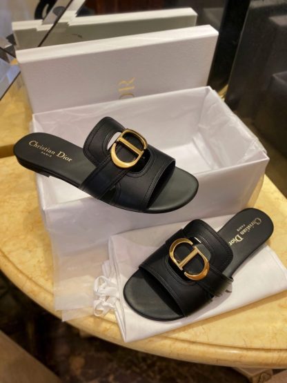  Dior 30 Montaigne Slide Black Calfskin For Women 2024 #3322 - Image 11
