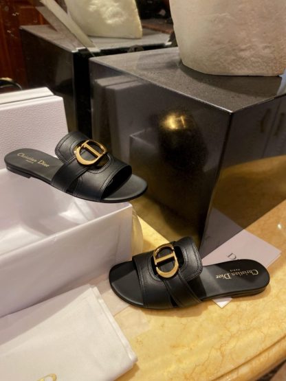  Dior 30 Montaigne Slide Black Calfskin For Women 2024 #3322 - Image 13