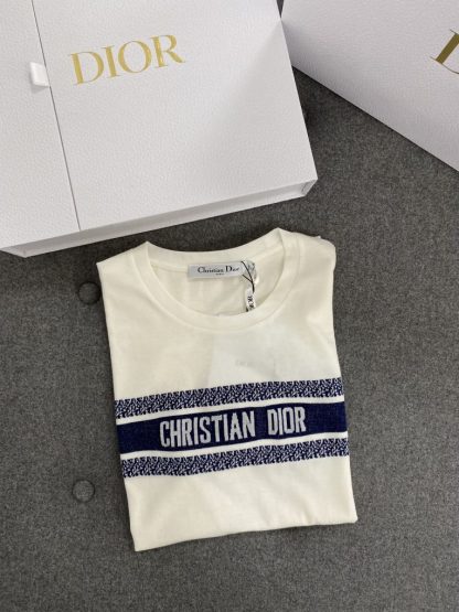  Dior Women's T Shirt White and Navy Blue Cotton Jersey #3291 - Image 14