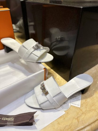  Hermes Women's GIGI 50 Sandal white CalfSkin #3337 - Image 12
