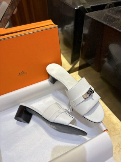  Hermes Women's GIGI 50 Sandal white CalfSkin #3337 - Image 13