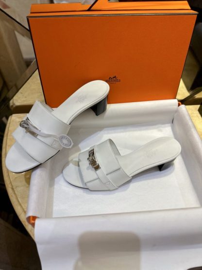  Hermes Women's GIGI 50 Sandal white CalfSkin #3337 - Image 9