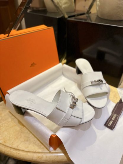  Hermes Women's GIGI 50 Sandal white CalfSkin #3337 - Image 14