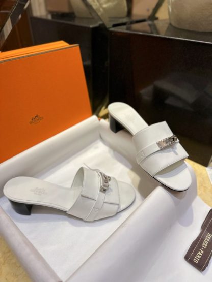  Hermes Women's GIGI 50 Sandal white CalfSkin #3337 - Image 8