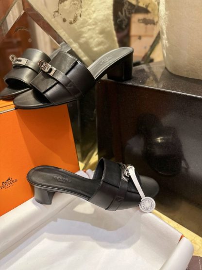  Hermes Women's GIGI 50 Sandal Black CalfSkin #3336 - Image 9