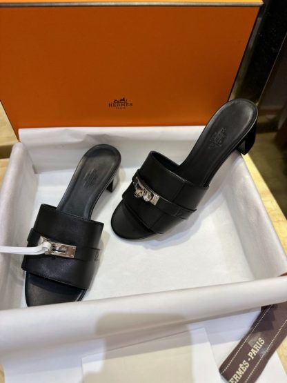  Hermes Women's GIGI 50 Sandal Black CalfSkin #3336 - Image 10