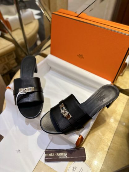  Hermes Women's GIGI 50 Sandal Black CalfSkin #3336 - Image 12