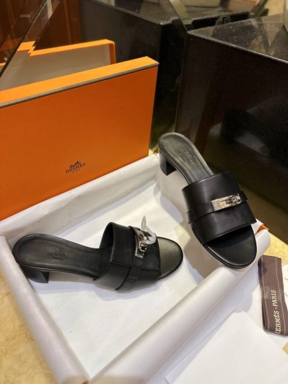  Hermes Women's GIGI 50 Sandal Black CalfSkin #3336 - Image 13