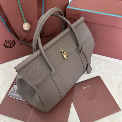  Loro Piana Loom bag L32 Women Tote Fossil Grained Calfskin #3353 - Image 6