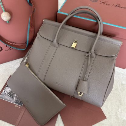  Loro Piana Loom bag L32 Women Tote Fossil Grained Calfskin #3353 - Image 7