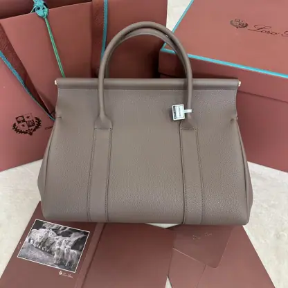  Loro Piana Loom bag L32 Women Tote Fossil Grained Calfskin #3353 - Image 9