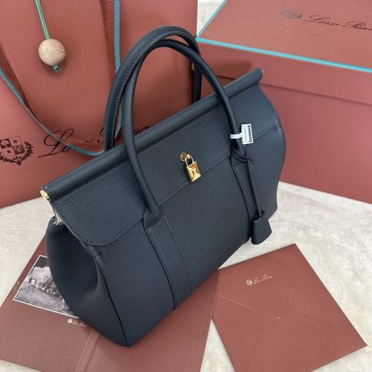  Loro Piana Loom bag L32 Women Tote Navy Blue Grained Calfskin #3347 - Image 2