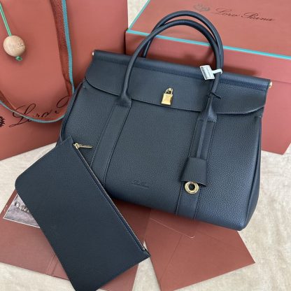  Loro Piana Loom bag L32 Women Tote Navy Blue Grained Calfskin #3347 - Image 5