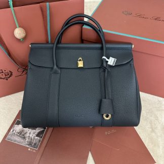 Replica Loro Piana Loom bag L32 Women Tote Navy Blue Grained Calfskin #3347