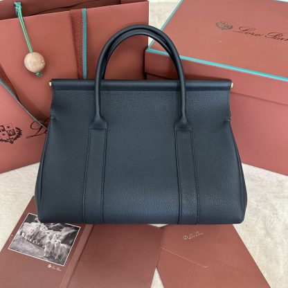  Loro Piana Loom bag L32 Women Tote Navy Blue Grained Calfskin #3347 - Image 7