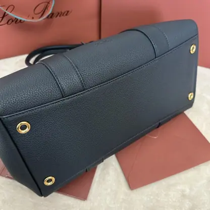  Loro Piana Loom bag L32 Women Tote Navy Blue Grained Calfskin #3347 - Image 8