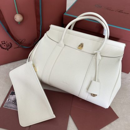  Loro Piana Loom bag L32 Women Tote Whisper White Grained Calfskin #3352 - Image 9