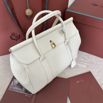  Loro Piana Loom bag L32 Women Tote Whisper White Grained Calfskin #3352 - Image 8