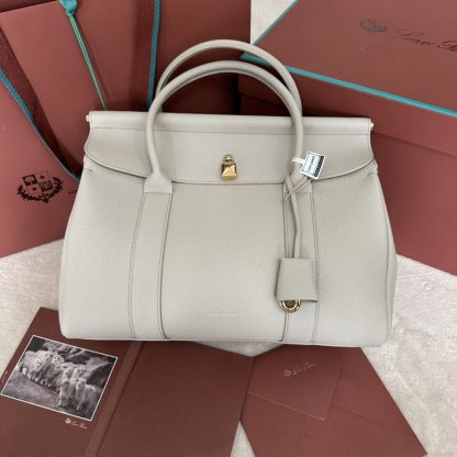 Replica Loro Piana Loom bag L32 Women Tote Light Travertine Grained Calfskin #3350