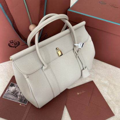  Loro Piana Loom bag L32 Women Tote Light Travertine Grained Calfskin #3350 - Image 7