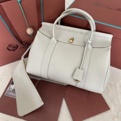  Loro Piana Loom bag L32 Women Tote Light Travertine Grained Calfskin #3350 - Image 8