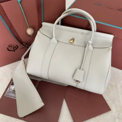  Loro Piana Loom bag L32 Women Tote Light Travertine Grained Calfskin #3350 - Image 8