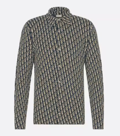 Replica Dior Oblique Overshirt Navy Blue Cotton Jacquard Shirts unisex #3293