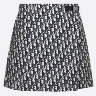 Replica Dior Women Skirt Skort Blue and Ecru Technical Taffeta Jacquard with Dior Oblique Motif #3299