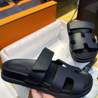 Replica Hermes Women's Chypre Sandal Black CalfSkin #3332