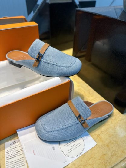  Hermes Women's IENA Mule Denim With Calfskin #3340 - Image 14