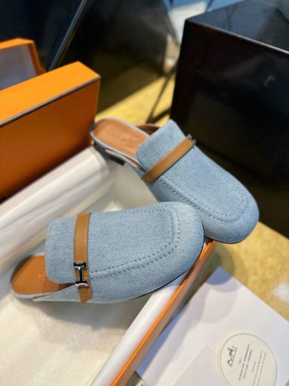  Hermes Women's IENA Mule Denim With Calfskin #3340 - Image 8